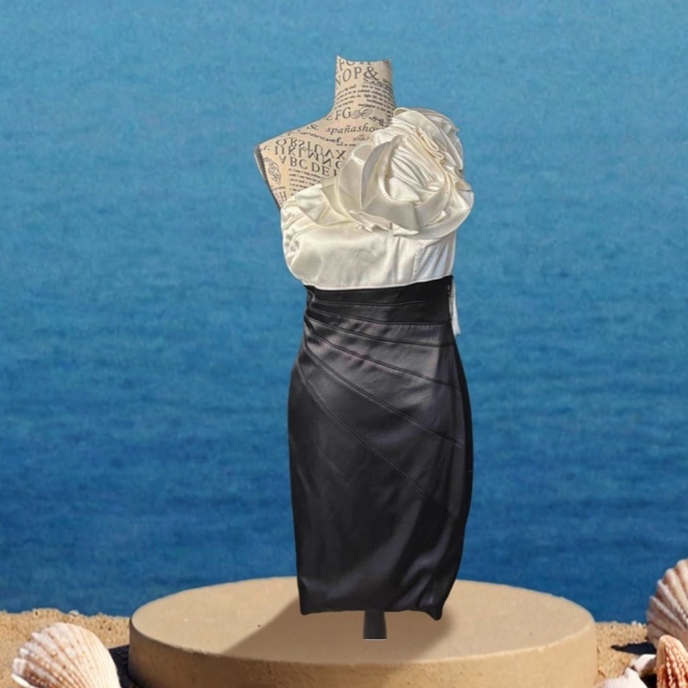 Adrianna Pappell Boutique Designer Bandage Style Black/White SZ 12 Off Shoulder‎